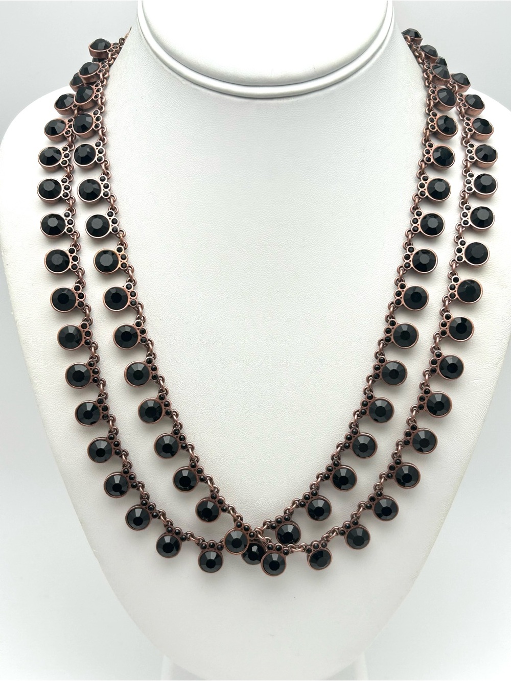 J. Crew Double Strand Black Jeweled Copper Ribbon Tie Necklace